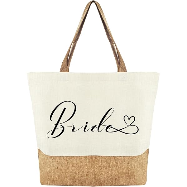 Sac En Toile De Jute "Bride" 35x25x13 Cm - Pour Mariage, Cadeaux, Maquillage - Naturel Et Réutilisable