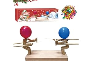 ZENOVA Balloon Bamboo Man Battle - Wooden Fencing Puppets Game for 2 Players, Handmade Wooden Bots Battle Game, Fast-Paced Balloon Fight, Whack a Balloons Party Games for Thrilling (with 100 Balloons)