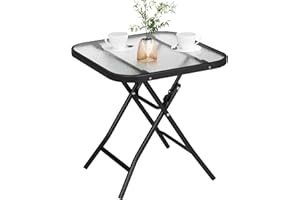 ‎ESITURO eSituro Klapptisch, Beistelltisch klappbar, Balkontisch Campingtisch Gartentisch Bistrotisch, mit Metallrahmen, rechteckige Tischplatte aus gehärtetem Glas, 46x46x48cm, Schwarz+transparent