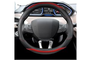 ZCERA Steering Wheel Covers For Peugeot 208 2012~2018 For Peugeot 308 2014~2021 2008 2013~2018 Car Steering Wheel Cover Carbon Fibre Leather Auto Steering Wheel Cover(Red)