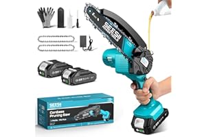 SEESII 6'' Mini Chainsaw Battery 2000mAh, 900W Electric Saw Battery with Oil Tank and Replaceable Chain, Portable Cordless Chainsaw for Pruning Gardening Trees