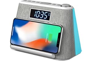 I-BOX Radio despertador digital con cargador inalámbrico, altavoz Bluetooth, luz nocturna, pantalla led regulable, ruido blanco, estación de carga inductiva