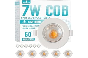 Wondlumi Spot LED Encastrable Extra Plat 7W,600LM Equivalent 65W Halogène Incandescence,Blanc Chaud 3000K,Spot de Plafond Blanc Trou Φ65-88mm,220-240V,Lot de 6