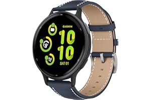 KoGiio Vintage Leder Armband 20mm für Garmin Vivoactive 5/Vivomove Trend/Sport/Venu Sq 2 Music/Sq 2/2 Plus, Herren Damen Ersatz Weich Uhrenarmbänder für Garmin Forerunner 245/645 /245 music -Blau