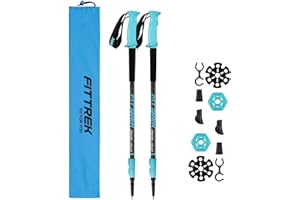 FitTrek Trekking Poles - Hiking Poles - Walking Poles Telescopic - Lightweight Trekking Stick for Women, Men and Kids with Walking Poles Rubber Tips and Pole Bag, 1 Pair