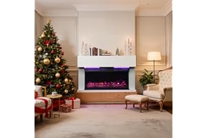 HOMAVO 36 Zoll Elektrokamin, 1000W/2000W Elektrokamin mit Heizung, 12 3D-Flammenfarben, Fernbedienung, inklusive Schrank, mit LED-Leiste