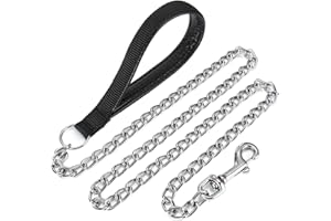 Mogokoyo Guinzaglio per Cani Grandi Medi Piccoli Catena in Metallo Ferro Impugnatura Cuoio PU Nailon Taglia S 128CM