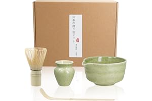NATHRBTV Juego de 4 Escobas Matcha Set de Té Matcha con Batidor Te Matcha Tazón Matcha de Cerámica Cuchara Medidora Te Matcha Accesorio de Ceremonia de Matcha