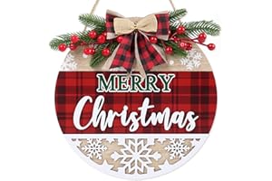 CHDITB Frohe Weihnachten Haustür Deko,3D Weihnachtsschild Holz,Willkommensweihnachten Wandkranz,Rote Weihnachten Kranz Dekoration,Rote Schneeflocken Weihnachten Wanddekoration Winterparty