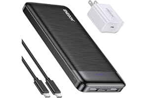 ENEGON Power Bank 10 000 mAh, szybkie ładowanie 5 V/3 A (15 W maks.) z ładowarką ścienną USB-C, przenośne ładowarki, ultra cienkie, zewnętrzny akumulator do iPhone 13 12 11 Pro Max XR SE
