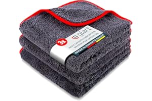 ✅ Glart 443TP Lot de 3 Chiffons Microfibre Voiture, Super Absorbant Chiffons de Polissage, Polyvalents pour Motocyclette et Machine à Polir les Voitures, 40x40 cm, Anthracite avec Borde Rouge