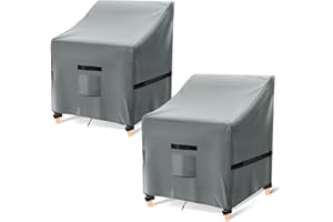 GARPROVM Garden Chair Covers Waterproof 2 Pack, Outdoor Chair Covers Waterproof 600D Oxford Fabric Patio Chair Covers With Vent Strap Handle Buckle for Stacking Chairs Armchair (Grey, 97x90x79cm)