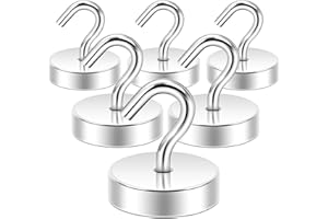 Neosmuk 60lb+ Extra Strong Magnet with Hook for Fridge,Heavy Duty Cruise Hook for Ceiling,Small Magnetic Holder for Van, Tool(Silver, Pack of 6)