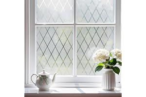 FEOMOS Frosted Lattice Window Film, Window Privacy Film, Decorative Window Cling Non Adhesive, Frosted Glass Film for Windows Doors UV Rejection 44x300cm