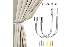 ALEENFOON U Design Curtain Tieback Hook Tieback Metal Curtain Tie Back Holdbacks Curtain Tiebacks 2 Pieces (Silver)