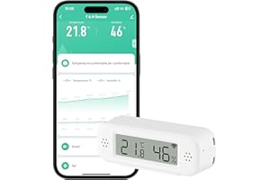 Comboss WLAN Hygrometer Thermometer Innen, Temperaturs- und Feuchtigkeitssensor mit Benachrichtigungsalarm für Remote-Applikationen, kostenloser Datenexport, kompatibel mit Alexa (1 Stück)