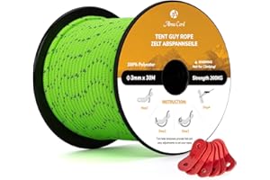Abma Cord Tent Guy Ropes 3mm 30M Guy Line 6 Pcs Guy Rope Tensioners Heavy Duty Guide Rope for Camping, Gazebos, Awning, Tarp - Reflective Neon Green, AC-Z330-FG-ngreen