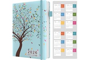 DZHZAL Diary 2026 Day Per Page, Page a Day, January 2026 to December 2026, Productivity Daily Planner with Tabs & Calendar Stickers, Hard Cover Pen Loop, Inner Pocket, Banded, A4 (8.5" x11")
