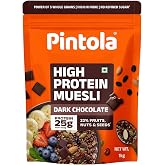 Pintola 25g High Protein Dark Chocolate & Cranberry Muesli 1kg, No Refined Sugar, High Fibre, Breakfast Cereal