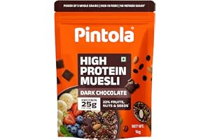 Pintola 25g High Protein Dark Chocolate & Cranberry Muesli 1kg, No Refined Sugar, High Fibre, Breakfast Cereal