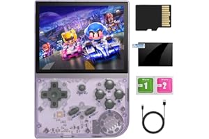 Anbernic RG35XX Consoles de Jeux Portables, 3.5 inch IPS Screen Linux System Built-in 64G TF Card Pre-Loaded 5474 Jeux Support HDMI and TV Output(Transparent Purple)