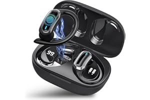 TRAUSI Wireless Earbuds Bluetooth Headphones, Bluetooth 5.3 Stereo Over Ear Buds,Noise Cancelling Mic, IPX7 Waterproof Headset for Workout/Running,Black