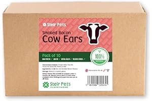 STELR PETS Cows Ears for Dogs (Smoked Bacon Flavour, Pack of 10) - 100% Natural Dog Treats - Low Fat Alternative to Pigs Ears for Dogs and Puppies Over 4 Months Old