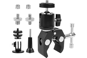 SIGAER Super Clamp, Mount Ball Head Clamp Super Camera Clip and Hot Shoe Mount Adapter with 1/4 and 3/8 Inch Thread for Camera, LCD/DV Monitor, LED Lights, Microphone