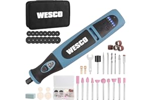 WESCO Multifunktionswerkzeug Akku, 7.2V Rotationswerkzeug mit 45 Zubehör, 5000-25000 U/min, 5 Variable Präzise Drehzahlsteuerungen, mit LED-Licht, Ladeanzeige, Tasche, für DIY und Handwerker