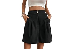 Belriviere Women Summer Bermuda Shorts Loose Pants Wide Leg Casual High Waisted Fashion Trendy Trousers with Pockets