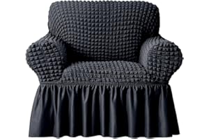zenmag Armchair Slipcover 1 Piece Couch Sofa Cover with Skirt, Durable Washable High Elastic Stretchable, Easy Fit Universal Furniture Protector (1 Seater, Black)