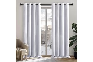 Deconovo Tende oscuranti isolanti termiche anti fredde, tende per soggiorno e camera da letto, design moderno con occhielli, 132 x 160 cm (larghezza x altezza), bianco pallido grigio, 2 pezzi