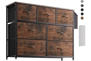 PURFINO Cassettiera in tessuto - Comodo organizer in tela con 7 cassetti grandi, schede di etichetta, tasca laterale e gancio, per soggiorno, corridoio, camera da letto