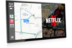 Volam 9''Pantalla Inalámbrica CarPlay y Android Auto con Netflix/Youtube Integrados,Cámara Trasera 1080P Navegación Siri/G00gle Asistencia Actualización FM Compatible con iOS 10+ Android 11+