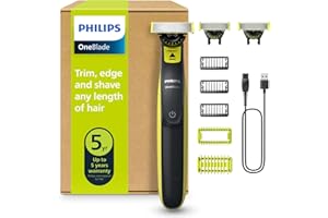 Philips OneBlade Hybrid 360 Blade Technology Electric Shaver for Face & Body, Beard Trimmer/Groomer with 3 x 360 Blade, 3 x Stubble Comb (1,3,5mm) & 1x Body Kit, Model QP2824/31