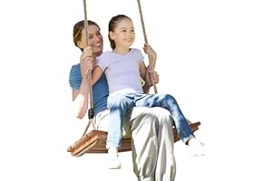 AnExer Columpio de Madera, Columpio de Madera de Jardín para Niño y Niña, Columpio de Madera para Adultos de Interior y Exterior, Columpio Antideslizante con Cuerda Ajustable - Carga Máxima de 100 kg