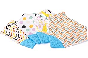 V&D HOME - Baby and Toddler Dribble Bib with Teether | 0-18 month Teething Bibs for Baby and Toddler | 100% BPA & Pthalate Free | Bandana bib with teether | 4 Pack