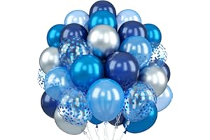 JOBKOO 60 Stück Blau Silber Luftballons, 12 Zoll Silber Dunkel Marine Blau Perlblau Party Ballons mit Metallic Silber Blau Konfetti Helium Latexballons für Geburtstag Hochzeit Verlobung Babyparty Dekoration
