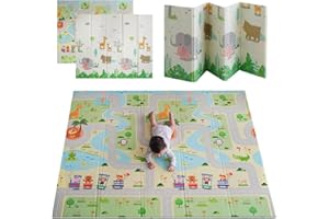 MIKMEL Spielmatte für Babys und Kinder, Faltbare Krabbeldecke, Wasserdichte Krabbelmatte aus Schaumstoff, Kindermatte zum Lernen, Tragbar Rutschfest, Doppelseitige Schaum Matte (Straßen/Tiere)