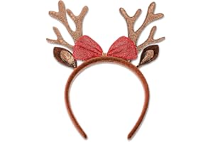 DSLSQD Weihnachts-Stirnbänder Weihnachtsgeweih Stirnband Rote Schleife Rentier Haarreif Glitzer Weihnachts Rentier Stirnbänder Geweih Ohren Haarreifen Weihnachts Party Haarschmuck für Halloween Damen Kinder