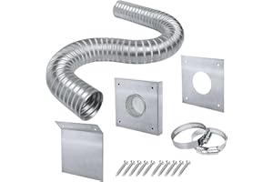 JYINCPED Pelletofen Frischlufteinlass-Set, 5,1 x 152,4 cm, Kaltluft-Set für Pelletofenrohr, Aluminium-Flex-Entlüftungsrohr für Pelletofen, Mais mit Wandplatte, Bildschirm und Schraubschlauchschellen