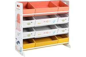 SONGMICS Scaffale per Giocattoli, Mobile Cameretta con 12 Contenitori in Tessuto TNT per Giochi e Libri, Organizzatore Giochi per Bambini, Stanza dei Giochi, Multiuso, Bianco GKRS04WT