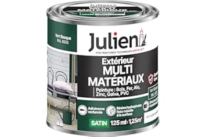 Julien Peinture Multi-Matériaux Satin en phase Aqueuse - Bois, Fer, Alu, PVC, Zinc, Acier galvanisé, brut ou peint - Vert Basque 0,125 L