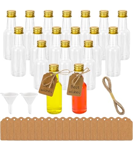 Mini Bouteille Plastique Lot De 24 Mini Bouteilles De Jus En Plastique Transparent De 118 Ml Avec étiquette, Entonnoir Et Brosse, Petites Bouteilles à Shot Transparentes Avec Couvercles Pour Jus Et Smoothies