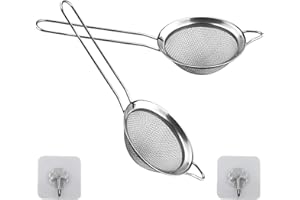 REBECASKYENS Lot de 2 mini passoires à mailles fines en acier inoxydable de 8 cm - Idéales pour tamiser, égoutter, égoutter, tamiser les ingrédients secs, la farine, les pâtes, le riz, le thé