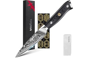 MOSFiATA Cuchillo Pelador Damasco, Cuchillo Cocina Profesional para Pelar Frutas y Verduras, Hoja de 89mm