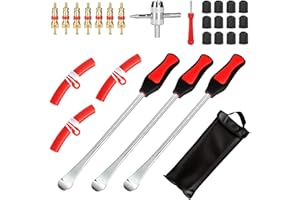 BBWELL 28 Pièces Demonte Pneu Outil,Demonte Pneu Moto,Outil de Montage de Pneus,3 pinces à démonter les pneus,12 capuchons de valve pour les pneus de moto/vélo/voiturepour les pneus de moto/vélo/voitu