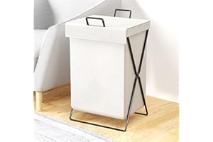 GIBZ Cesta Plegable Colada Cesto Ropa Sucia con Tapa Cesta de Almacenamiento de AlgodóN Y Lino Impermeable Desmontable Blanco（Con Tapa）