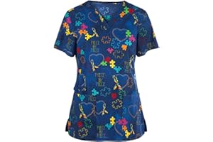 HKUOPW Cute Scrubs Uniforms for Women Uniform Ideal for Nurse Dog Cat Printed Medical Healthcare and Beauty Tunics Tops Animal Uniform Doctor Shirts, L