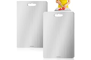 Molbory Tytanowa deska do krojenia, 2 sztuki, 34 x 23 cm, stal nierdzewna, dwustronna, tytanowa deska do krojenia mięsa, warzyw, owoców